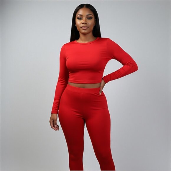 2 Piece Top and Long Pant Red Set - Picture 3 of 9